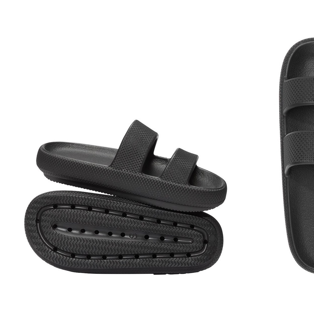 PINK Victoria's Secret Black Sandals with Cushioned Footbed